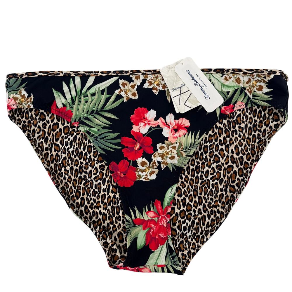 Tommy Bahama Lily Cat Reversible Hipster Bikini Bottoms Sz XL Floral Leopard